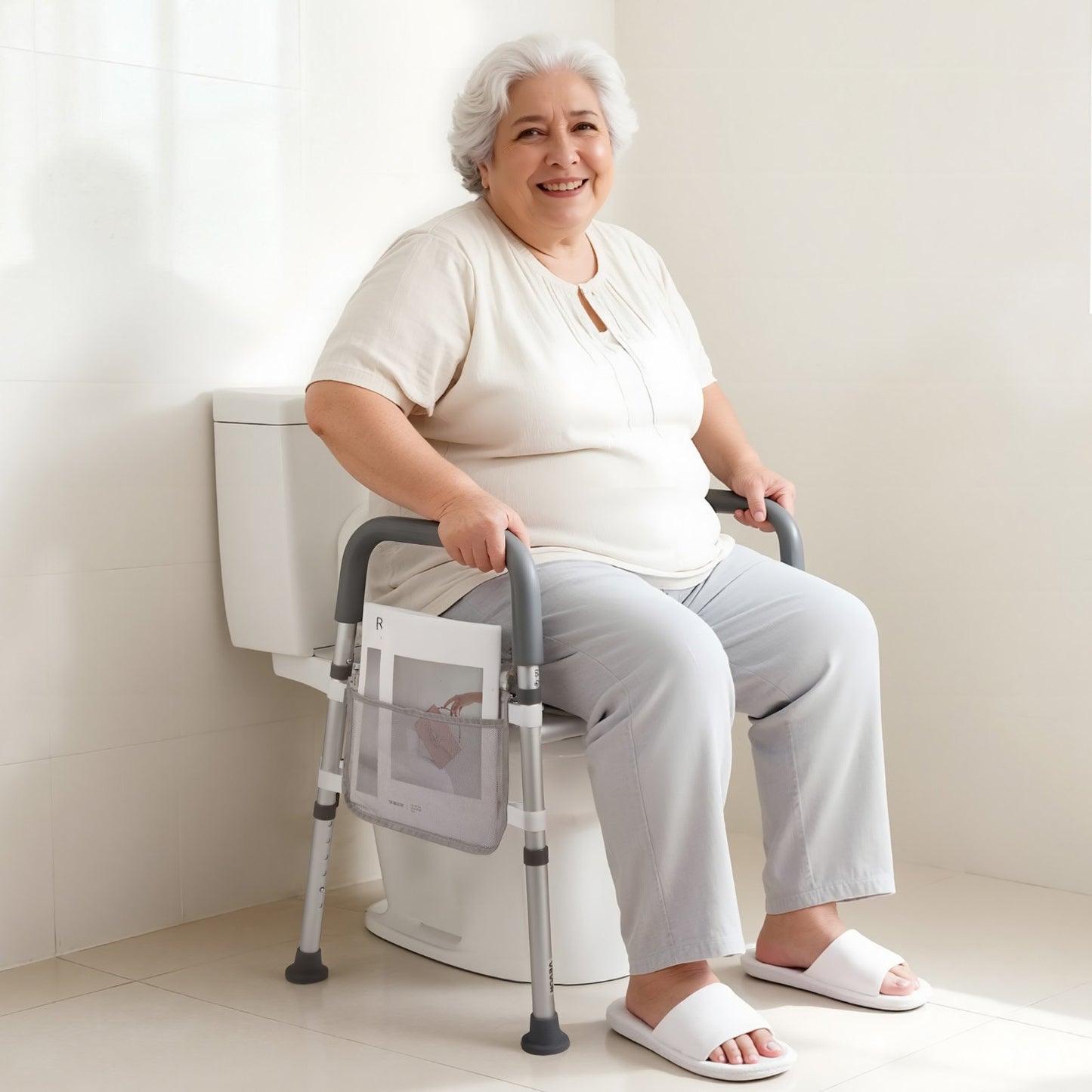 Raised Toilet Seat with Arms, 181 kg Load Capacity, Adjustable Height and Width, Commode Cushion Padded Elevated Toilet Seat Riser with Handles for Seniors, Elderly, Handicap, Disabled, Adults