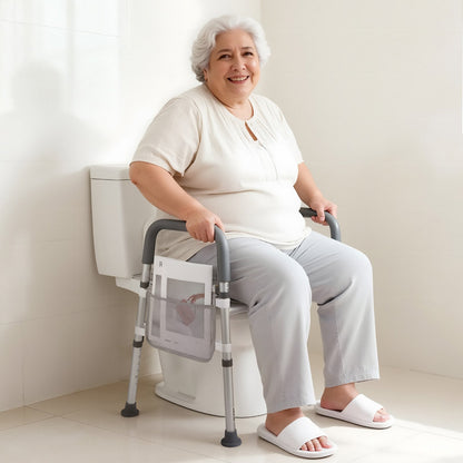 Raised Toilet Seat with Arms, 181 kg Load Capacity, Adjustable Height and Width, Commode Cushion Padded Elevated Toilet Seat Riser with Handles for Seniors, Elderly, Handicap, Disabled, Adults