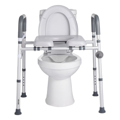 Raised Toilet Seat with Arms, 181 kg Load Capacity, Adjustable Height and Width, Commode Cushion Padded Elevated Toilet Seat Riser with Handles for Seniors, Elderly, Handicap, Disabled, Adults