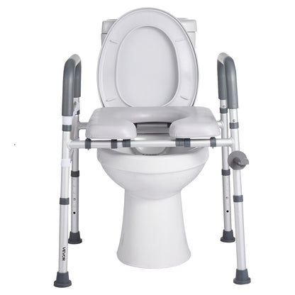 Raised Toilet Seat with Arms, 181 kg Load Capacity, Adjustable Height and Width, Commode Cushion Padded Elevated Toilet Seat Riser with Handles for Seniors, Elderly, Handicap, Disabled, Adults