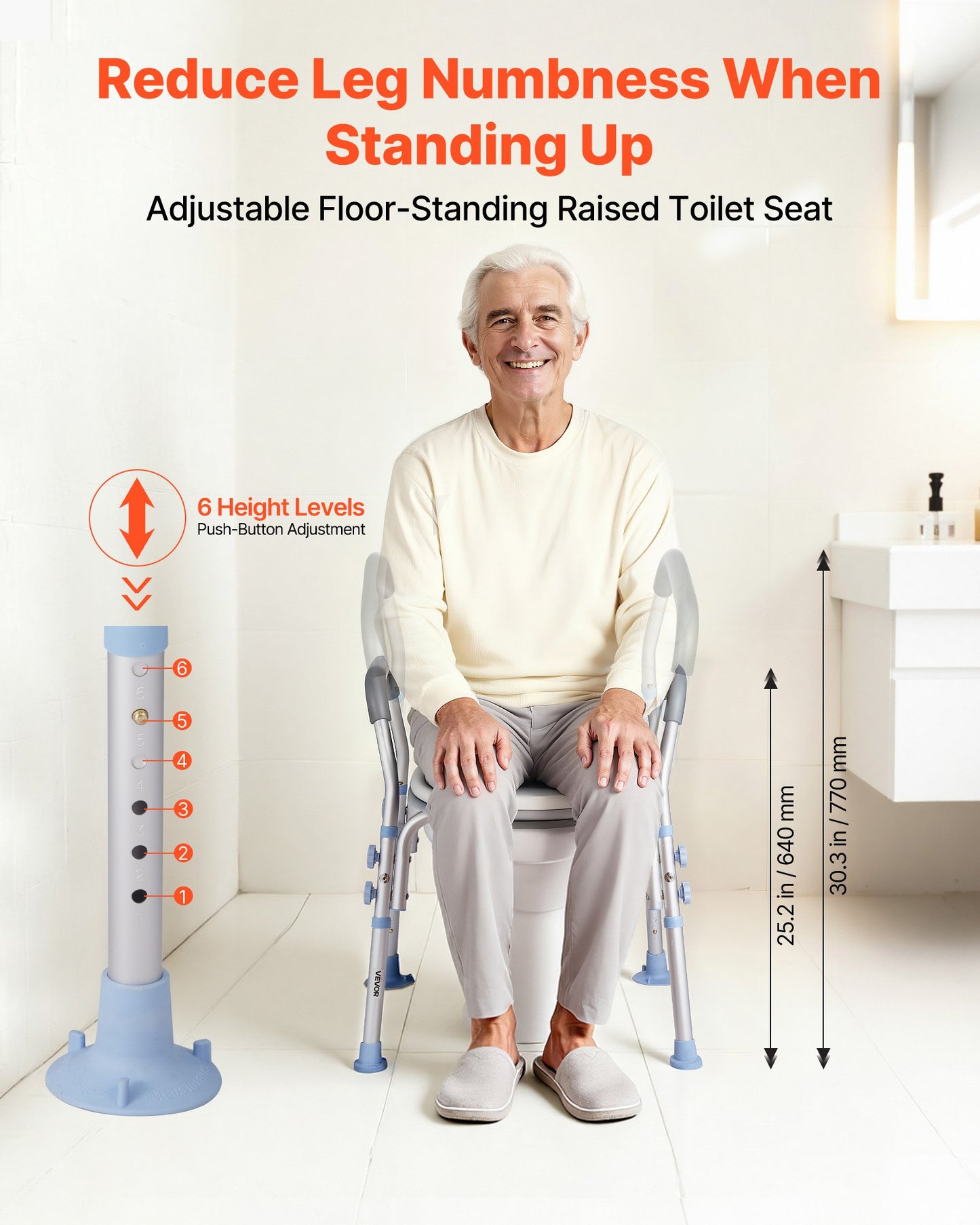 Raised Toilet Seat with Arms, 136 kg Load Capacity, Adjustable Height, Widened Commode Elevated Toilet Seat Riser with Handles and Splash Guard for Seniors, Elderly, Handicap, Disabled, Adults
