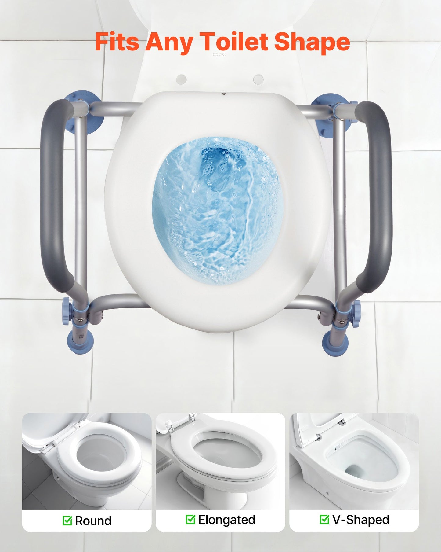 Raised Toilet Seat with Arms, 136 kg Load Capacity, Adjustable Height, Widened Commode Elevated Toilet Seat Riser with Handles and Splash Guard for Seniors, Elderly, Handicap, Disabled, Adults
