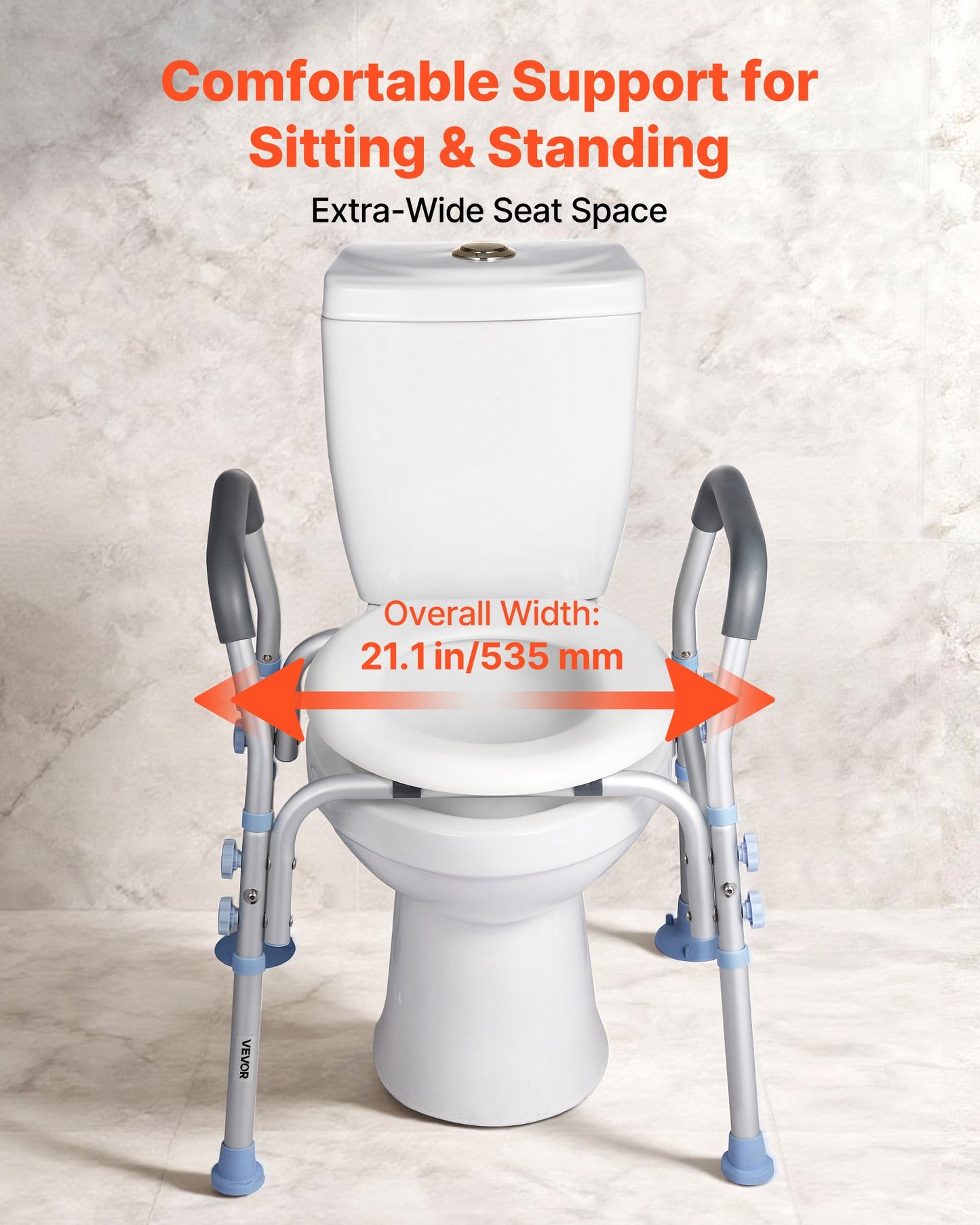 Raised Toilet Seat with Arms, 136 kg Load Capacity, Adjustable Height, Widened Commode Elevated Toilet Seat Riser with Handles and Splash Guard for Seniors, Elderly, Handicap, Disabled, Adults