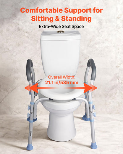 Raised Toilet Seat with Arms, 136 kg Load Capacity, Adjustable Height, Widened Commode Elevated Toilet Seat Riser with Handles and Splash Guard for Seniors, Elderly, Handicap, Disabled, Adults