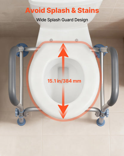 Raised Toilet Seat with Arms, 136 kg Load Capacity, Adjustable Height, Widened Commode Elevated Toilet Seat Riser with Handles and Splash Guard for Seniors, Elderly, Handicap, Disabled, Adults