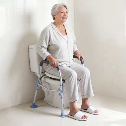 Raised Toilet Seat with Arms, 136 kg Load Capacity, Adjustable Height, Widened Commode Elevated Toilet Seat Riser with Handles and Splash Guard for Seniors, Elderly, Handicap, Disabled, Adults