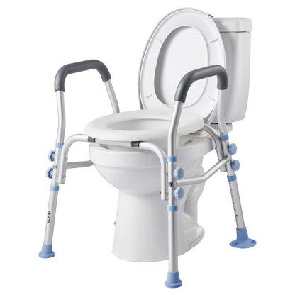 Raised Toilet Seat with Arms, 136 kg Load Capacity, Adjustable Height, Widened Commode Elevated Toilet Seat Riser with Handles and Splash Guard for Seniors, Elderly, Handicap, Disabled, Adults