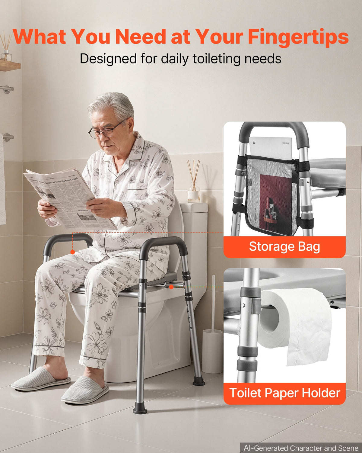 Raised Toilet Seat with Handles 158.7 kg Handicap Elevated Riser, for Seniors, Elderly & Disabled, Adjustable Height & Width, Soft Cushion Padded, Fits Round, Elongated & V-Shaped Commode