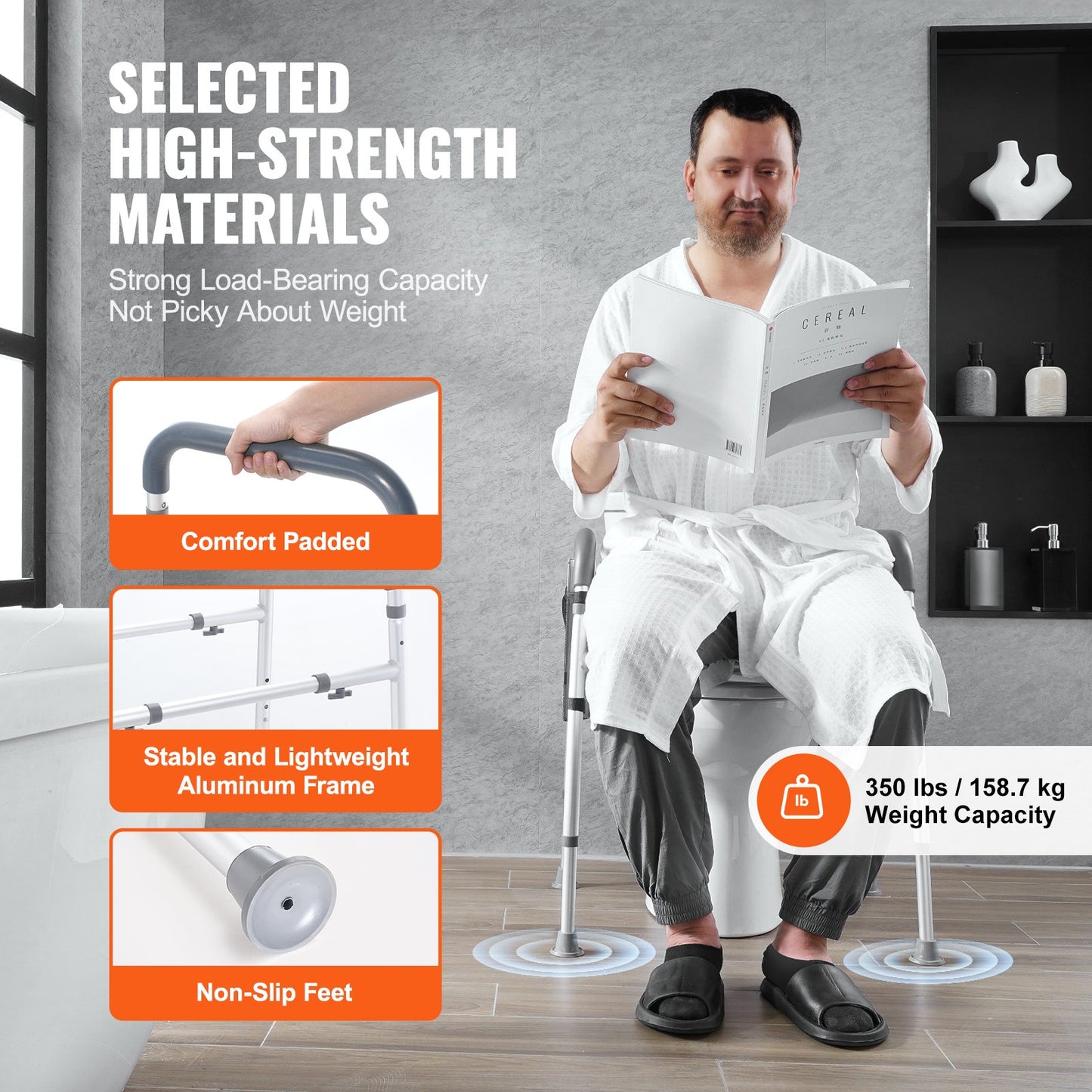 VEVOR Raised Toilet Seat, 7-Position Height Adjustment 655-805 Mm, 158.7 kg Weight