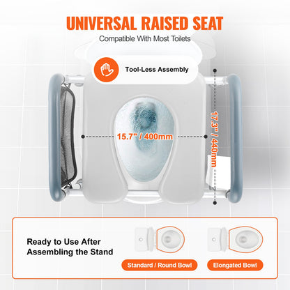 VEVOR Raised Toilet Seat, 7-Position Height Adjustment 655-805 Mm, 158.7 kg Weight