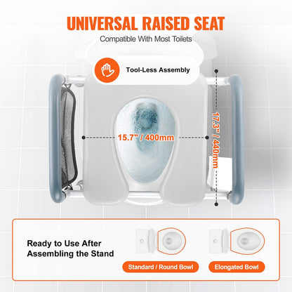 Adjustable Raised Toilet Seat with Padded Aluminum Frame, 655-805 mm Height