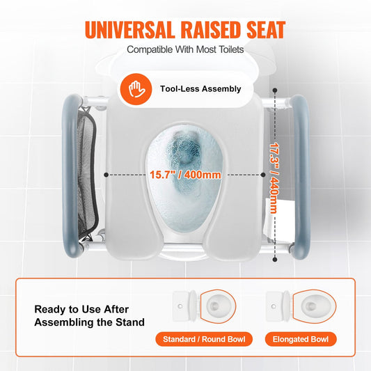 Adjustable Raised Toilet Seat with Padded Aluminum Frame, 655-805 mm Height