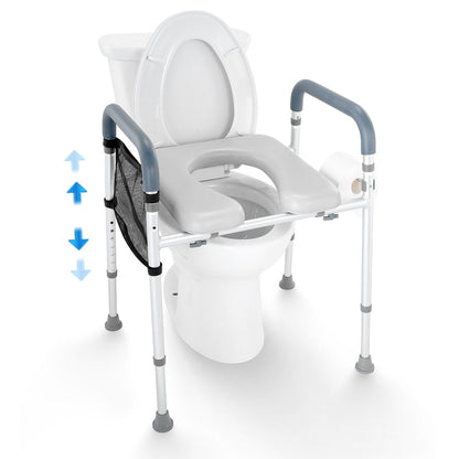 Adjustable Raised Toilet Seat with Padded Aluminum Frame, 655-805 mm Height