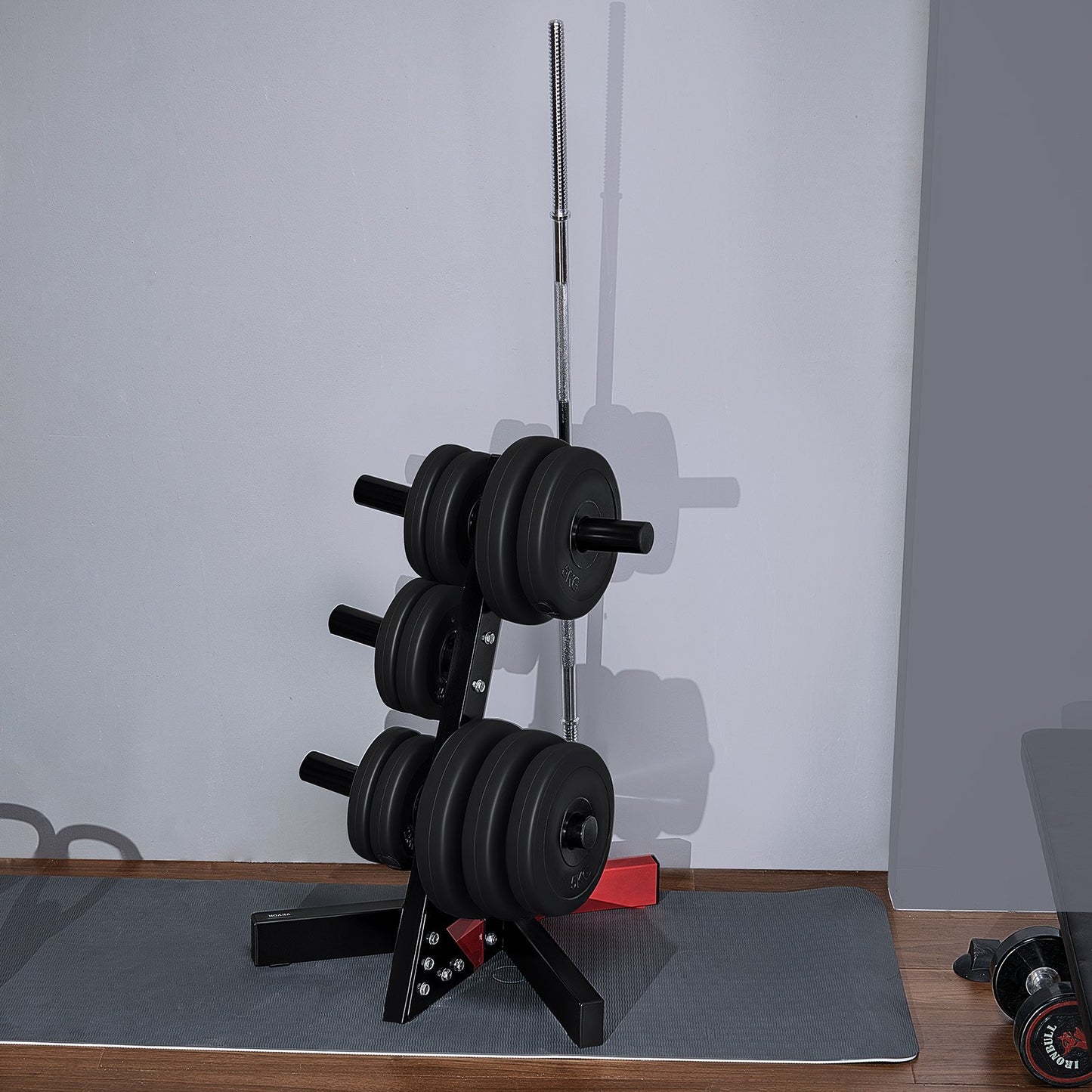 Weight Plate Rack, L Frame Weight Plate Tree for 2-Inch Weight Plates, Standard Weight Plate Tree, 500 lbs Load Capacity Weight Storage Holder, Home Gym Barbell Rack Storage Stand, Black & Red