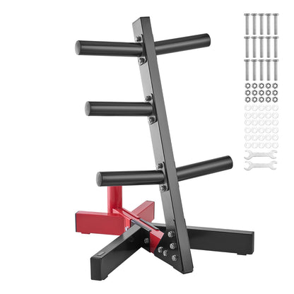 Weight Plate Rack, L Frame Weight Plate Tree for 2-Inch Weight Plates, Standard Weight Plate Tree, 500 lbs Load Capacity Weight Storage Holder, Home Gym Barbell Rack Storage Stand, Black & Red