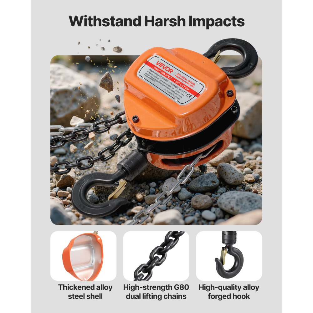 Hand Chain Hoist 1/2 T Capacity 3 m Manual Chain Block with G80 Chain
