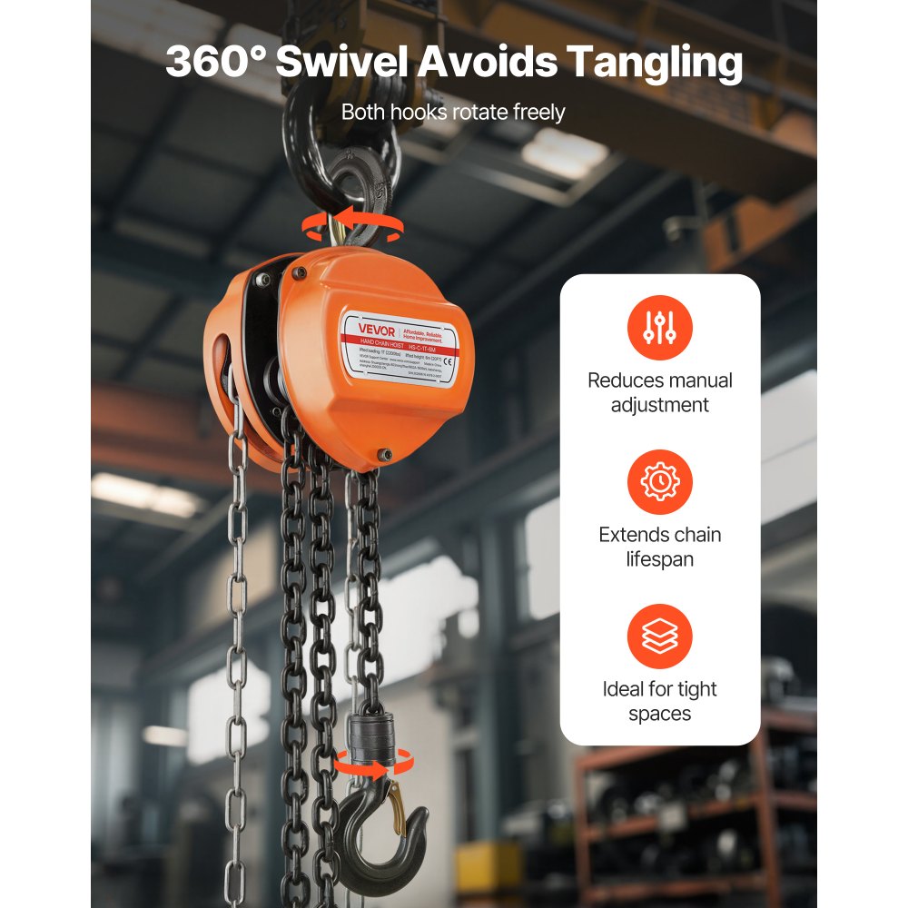 Hand Chain Hoist 1 T Capacity 6 m Manual Chain Block with G80 Chain