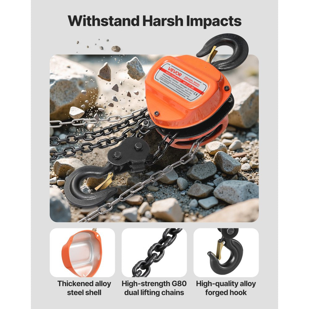 Hand Chain Hoist 2 T Capacity 3 m Manual Chain Block with G80 Chain