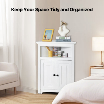 VEVOR 32" Corner Storage Cabinet with 2 Wooden Doors & Adjustable Shelves White