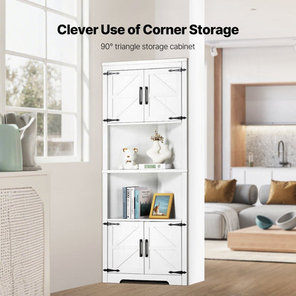 VEVOR 68" Corner Storage Cabinet with 4 Wooden Doors & Adjustable Shelves White