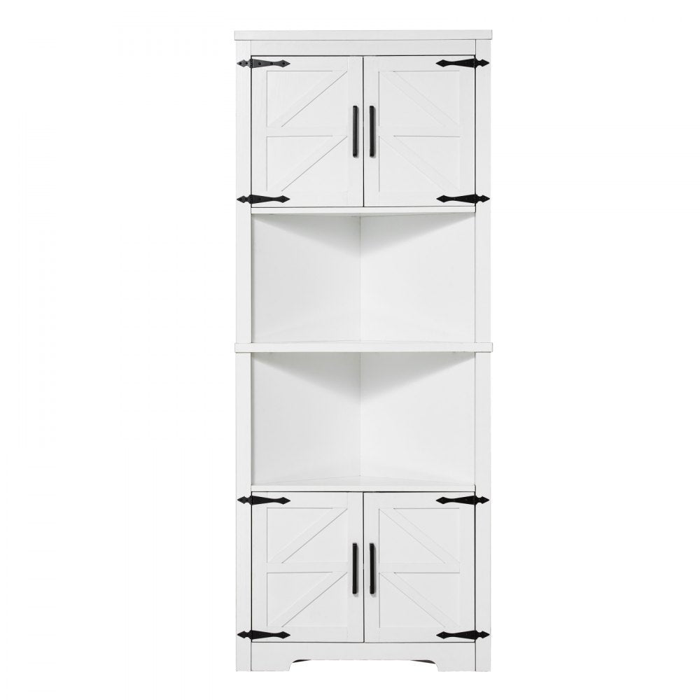 VEVOR 68" Corner Storage Cabinet with 4 Wooden Doors & Adjustable Shelves White