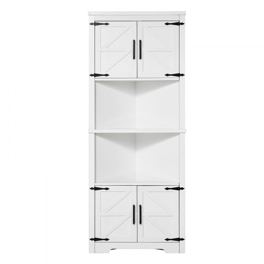 VEVOR 68" Corner Storage Cabinet with 4 Wooden Doors & Adjustable Shelves White