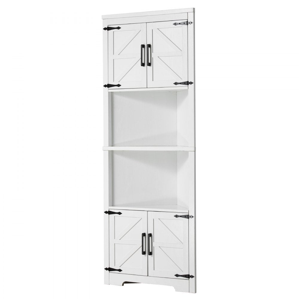 VEVOR 68" Corner Storage Cabinet with 4 Wooden Doors & Adjustable Shelves White