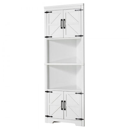 VEVOR 68" Corner Storage Cabinet with 4 Wooden Doors & Adjustable Shelves White
