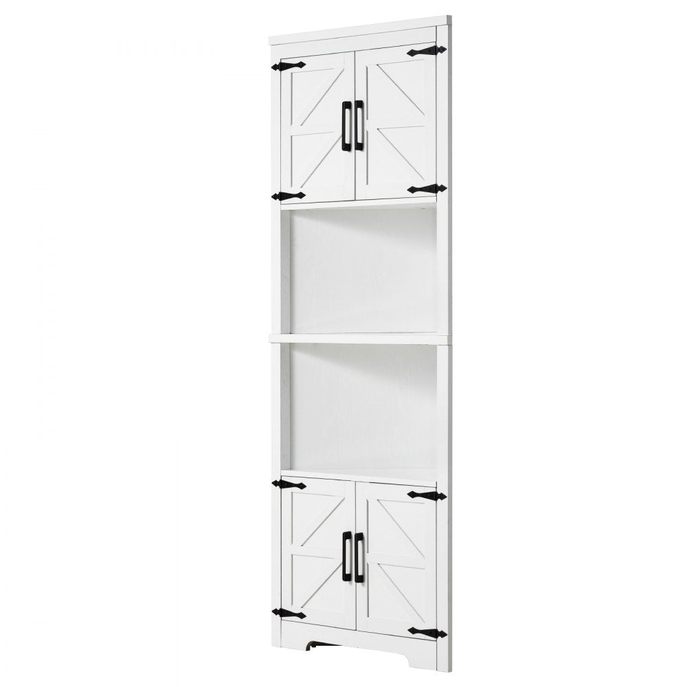 VEVOR 68" Corner Storage Cabinet with 4 Wooden Doors & Adjustable Shelves White