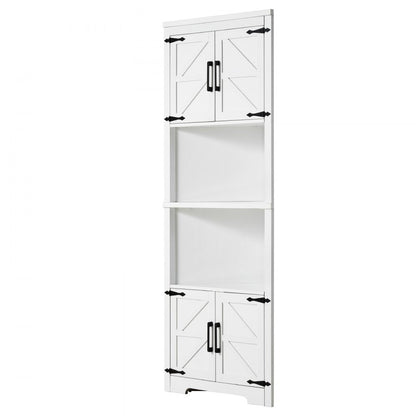VEVOR 68" Corner Storage Cabinet with 4 Wooden Doors & Adjustable Shelves White