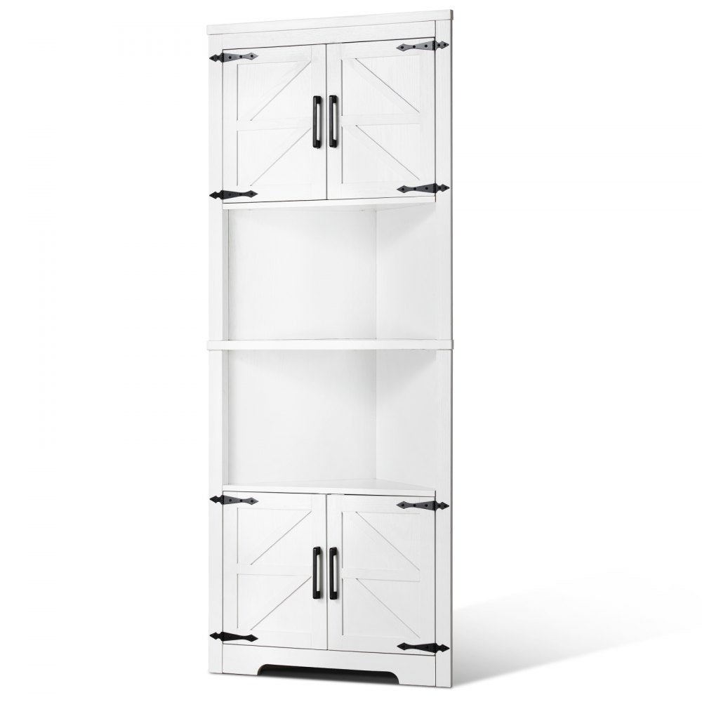 VEVOR 68" Corner Storage Cabinet with 4 Wooden Doors & Adjustable Shelves White