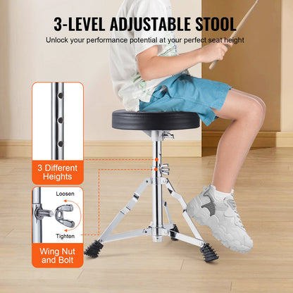 VEVOR Kids Drum Set, 3-Piece, 355.6 mm Beginner Drum Set with Adjustable Throne