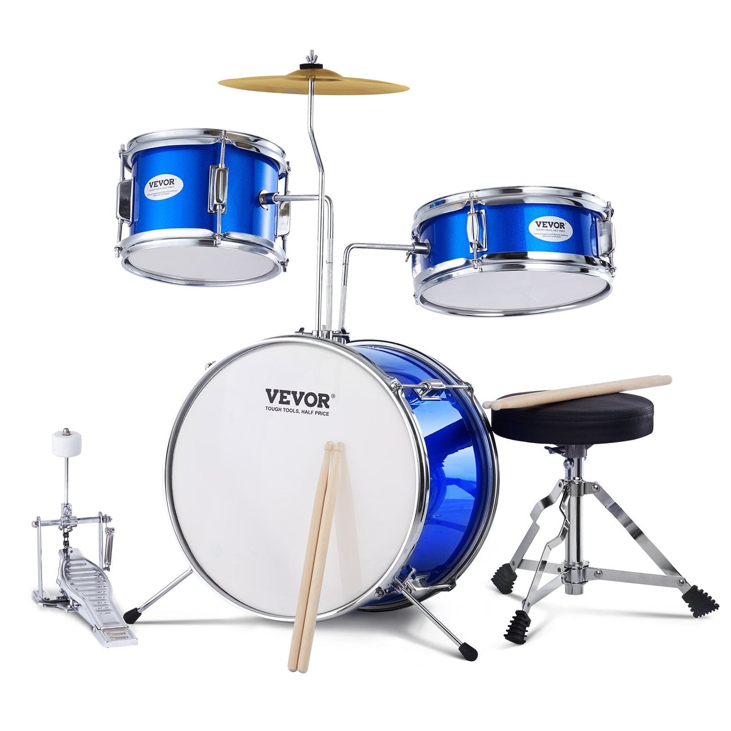 3-Piece Kids Drum Kit with Adjustable Throne - Blue, 0.36m Drums, 8.25 kg