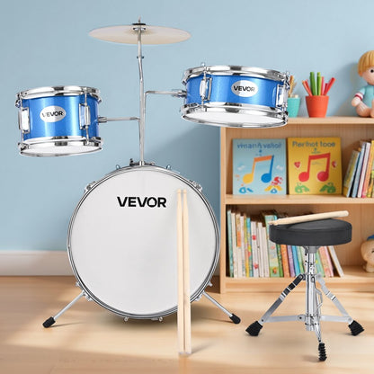 VEVOR Kids Drum Set 3-Piece Beginner Drum Kit with 355.6 mm Bass Drum (Blue)
