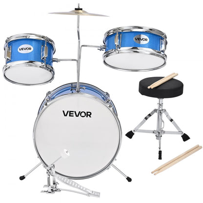 VEVOR Kids Drum Set 3-Piece Beginner Drum Kit with 355.6 mm Bass Drum (Blue)