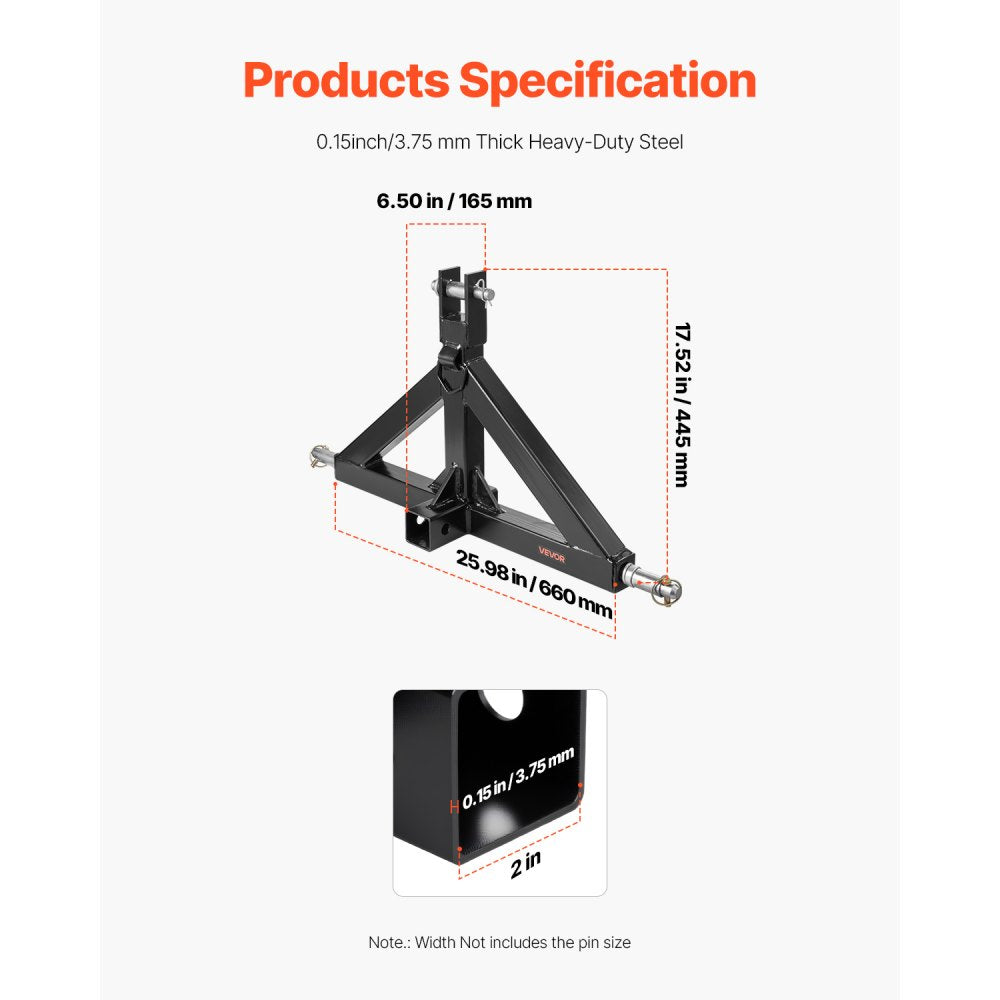 VEVOR 3 Point 2" Trailer Hitch Receiver Quick Hitch Adapter 3000lbs Capacity