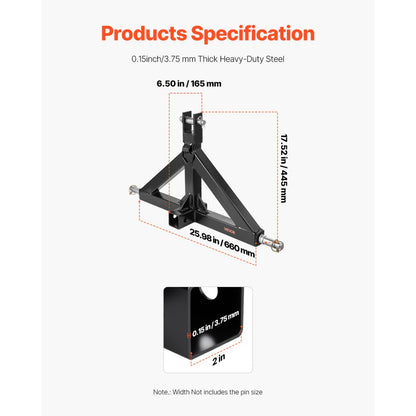 VEVOR 3 Point 2" Trailer Hitch Receiver Quick Hitch Adapter 3000lbs Capacity