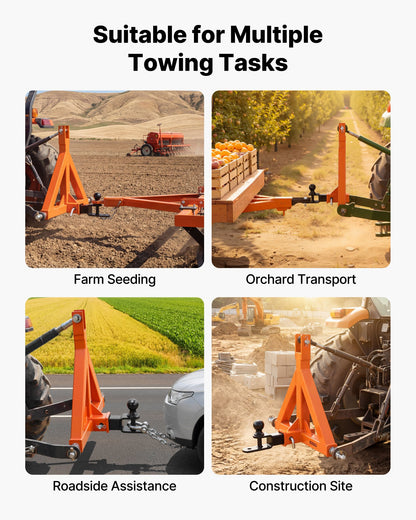 3 Point Trailer Hitch with 50.8mm Receiver, 3 Pt Quick Hitch Attachment with Trailer Ball, Tractor Tow Drawbar Adapter for Category 1, Kubota, Mahindra, Ford, Yanmar, John Deere, Massey Ferguson