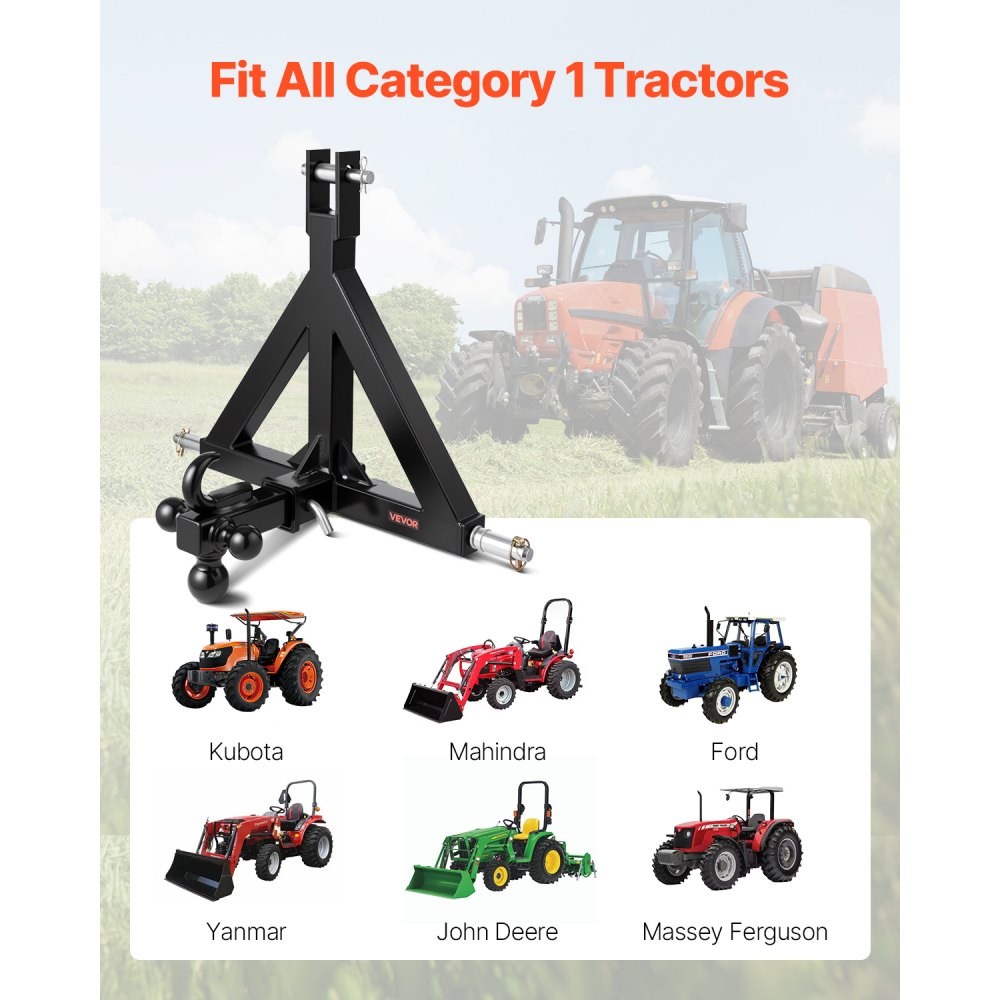 VEVOR 3 Point 2" Trailer Hitch Receiver Tractor Drawbar Quick Hitch Adapter
