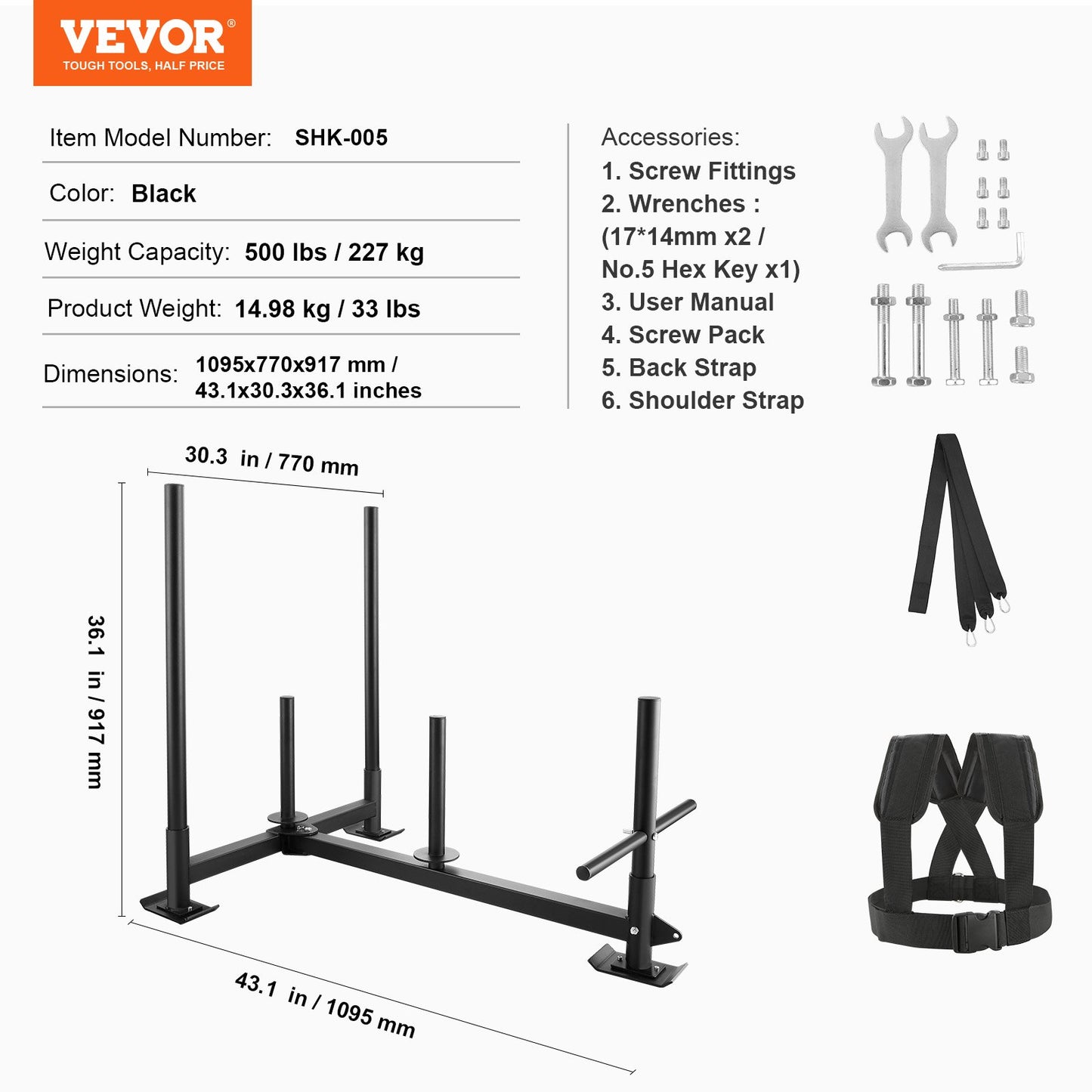 VEVOR Weight Training Sled, Pull Push Power Sled with Handle, Fitness Strength Resistance