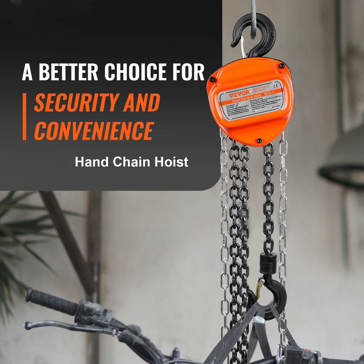 VEVOR Manual Chain Hoist, 1/2 Ton 1100 lbs Capacity 10 FT Come Along, G80 Galvanized
