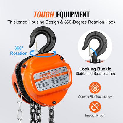 VEVOR Manual Chain Hoist, 1/2 Ton 1100 lbs Capacity 10 FT Come Along, G80 Galvanized