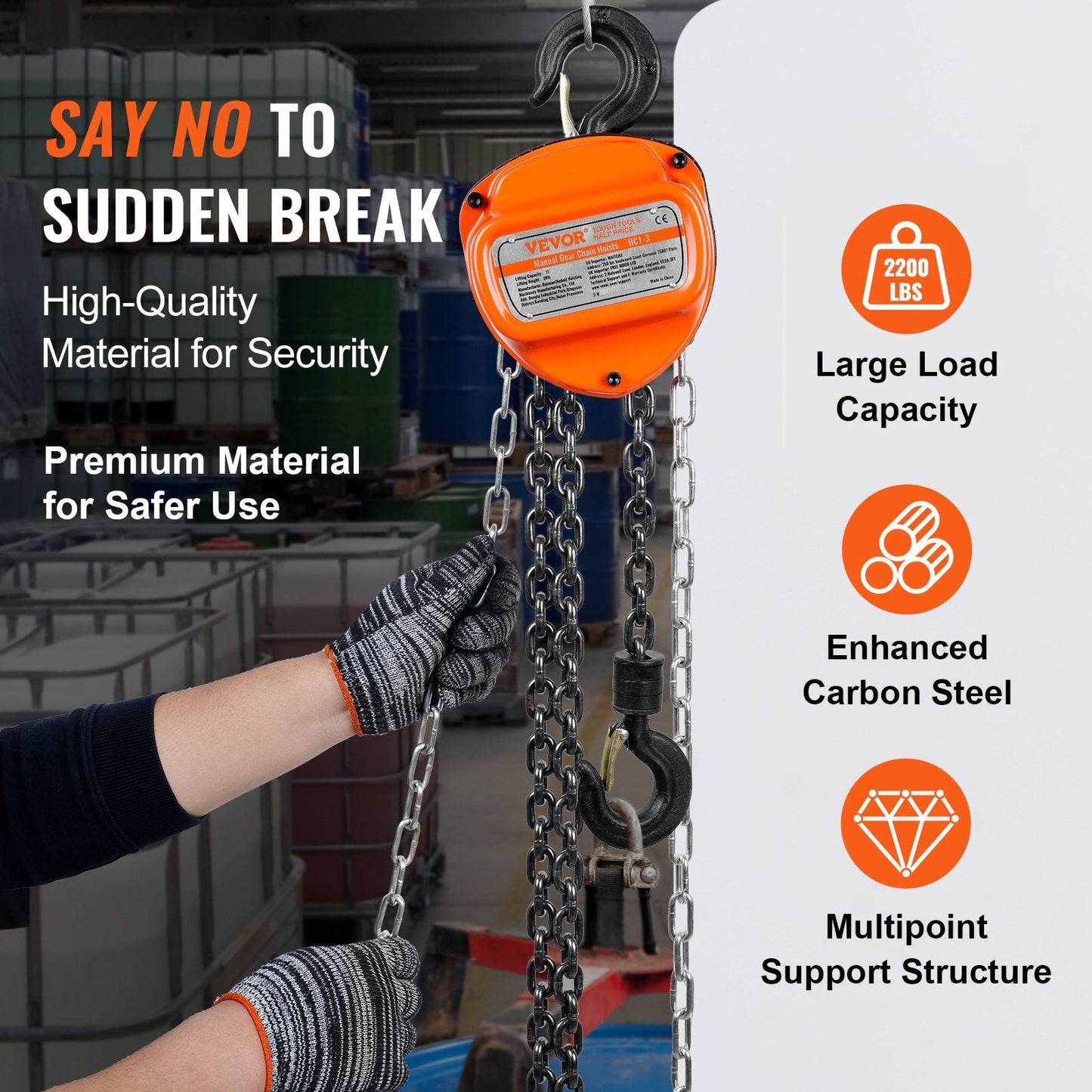 1 Ton Manual Chain Hoist, 1000 kg Capacity, 5.6 m Lift with 360° Rotation Hook