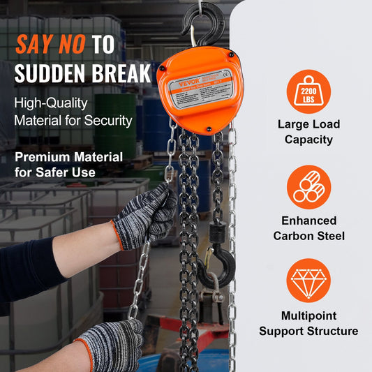 1 Ton Manual Chain Hoist, 1000 kg Capacity, 5.6 m Lift with 360° Rotation Hook