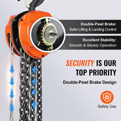 VEVOR Manual Chain Hoist, 2 Ton 4400 lbs Capacity 10 FT Come Along, G80 Galvanized