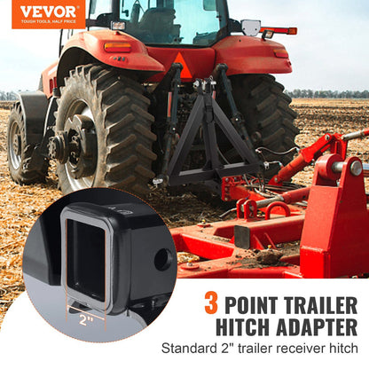 3-Point Hitch Receiver Adapter, 2" Tractor Tow Bar, Carbon Steel, 7.5 kg