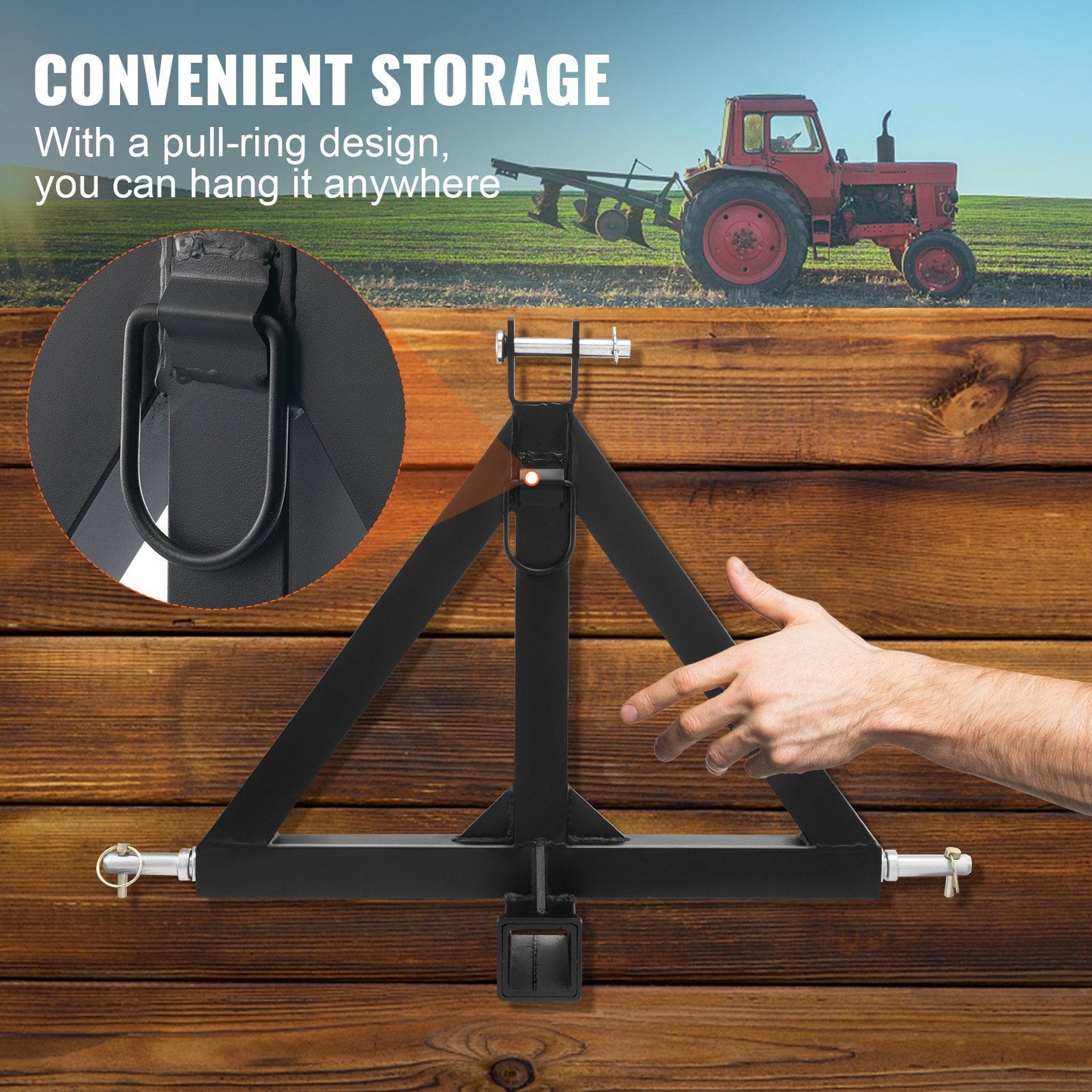 3-Point Hitch Receiver Adapter, 2" Tractor Tow Bar, Carbon Steel, 7.5 kg