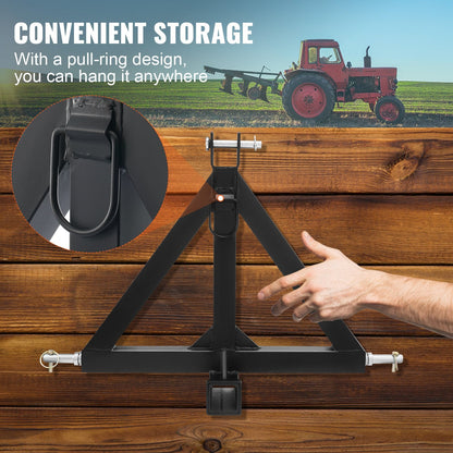 3-Point Hitch Receiver Adapter, 2" Tractor Tow Bar, Carbon Steel, 7.5 kg