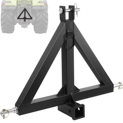 3-Point Hitch Receiver Adapter, 2" Tractor Tow Bar, Carbon Steel, 7.5 kg