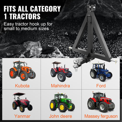VEVOR 3 Point Hitch Receiver, 2" Receiver Trailer Hitch Category 1 Tractor Tow Drawbar